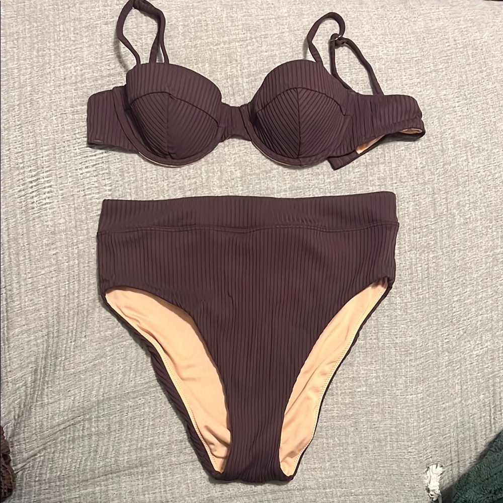 Madewell Ribbed Bikini Set in Dark Brown